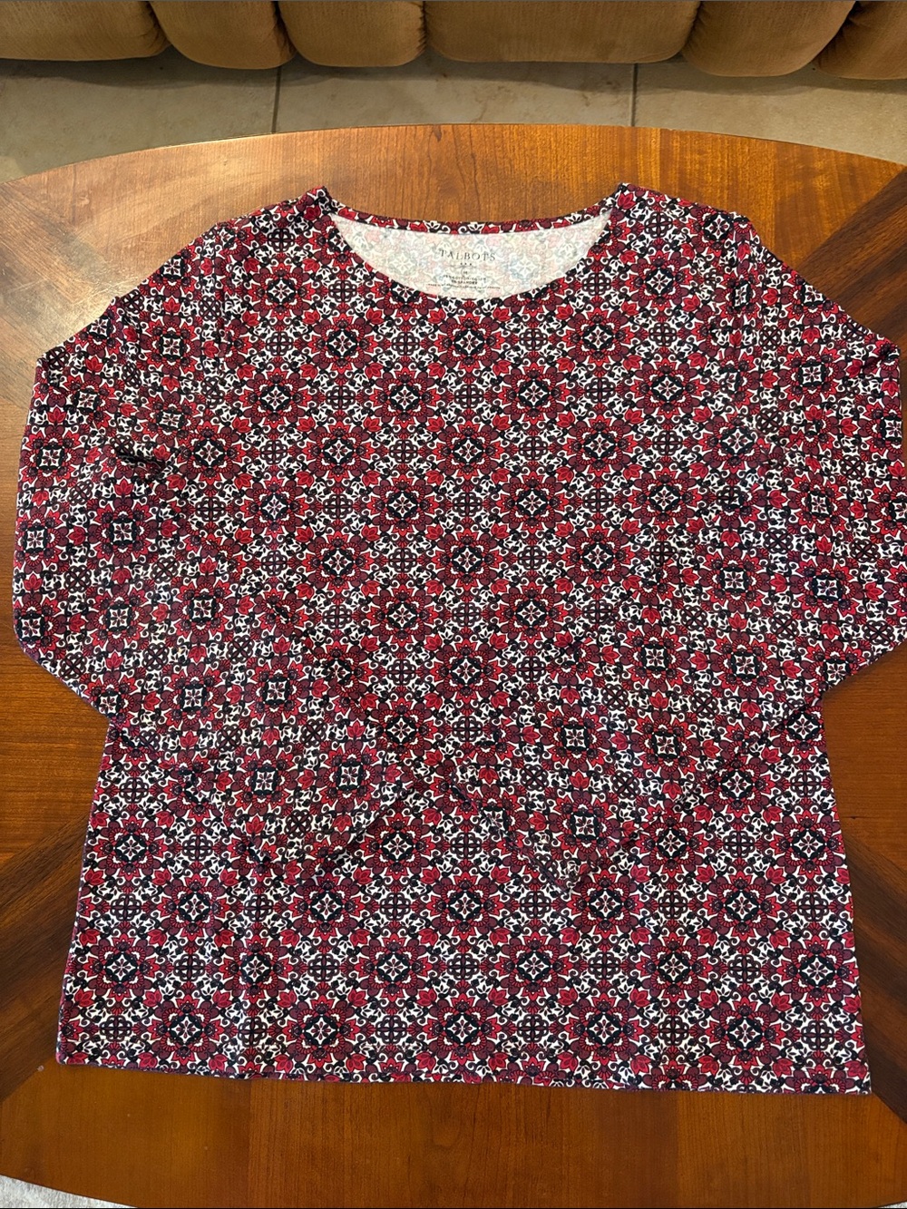 Talbots Women’s Red Patterned Long-Sleeve Top